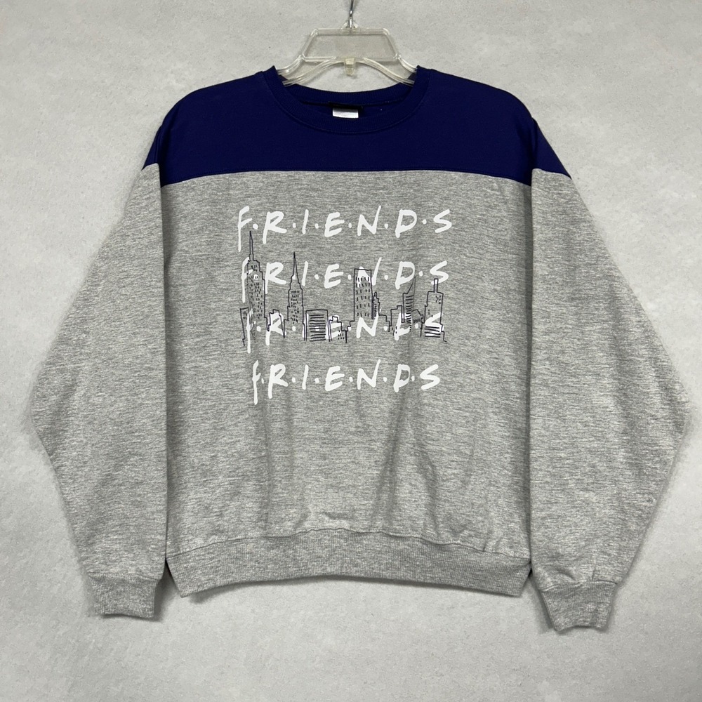 Friends Womens XS Sweatshirt Gray Navy Blue NYC Skyline Graphic Pullover JT25323